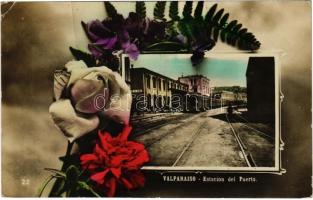 1910 Valparaíso, Estacion del Puerto / railway station at the port, train. Floral (EK)
