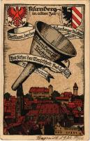 Nürnberg, Nuremberg; in alter Zeit. Nürnberger Trichter / Art Nouveau, litho (EK)