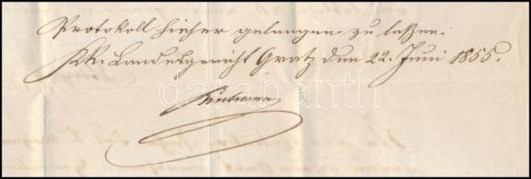 1855 Graz, a kerületi bíróság ex offo levele a linzi kerületi bíróságnak hivatali ügyben, német nyel...
