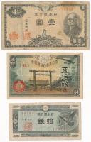 Japán 1945. 50s + 1946. 1Y + 1947. 10s T:III szakadás, papírhiány Japan 1945 50 Sen + 1946. 1 Yen + 1947. 10 Sen C:F tears, missing paper