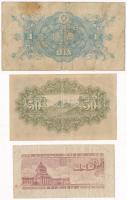 Japán 1945. 50s + 1946. 1Y + 1947. 10s T:III szakadás, papírhiány
Japan 1945 50 Sen + 1946. 1 Yen +...
