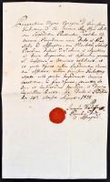 1824 Buda, házasságengedélyezőlevél budai lakosok részére, latin nyelven, rányomott plébániai viaszpecséttel, hátulján későbbi feljegyzéssel