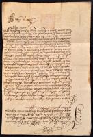 1687 Léva, Kecskeméti Gellért szalvatoriánus ferences elöljáró levele a körmöcbányai konventhez kánoni látogatás ügyében, papírfelzetes pecséttel, külzetén későbbi feljegyzéssel