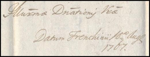 1767 Kőszeghy László trencséni alispán levele aulendorfi Königsegg Ferenc Xavér báró tábornok, földb...