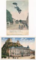 2 db RÉGI felvidéki város képeslap: Pöstyén és Trencsén / 2 pre-1945 Upper Hungarian (Slovakian) town-view postcards: Trencín, Piestany