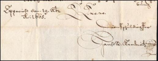 1665 Azonosítatlan személy levele Körmöcbánya város magisztrátusának javak elkobzása ügyében, német ...