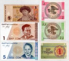 Vegyes: Kazahsztán és Kirgizisztán 6xklf bankjegy T:I-III Mixed: Kazakhstan and Kyrgyzstan 6xdiff banknotes C:UNC-F
