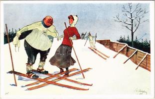 Ski, winter sport art postcard, humour. B.K.W.I. 560-4. s: Fritz Schönpflug