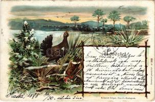 1898 Üdvözlet / Greeting postcard with bird. Schmidt Edgar No. 543. litho (kis szakadások / small tears)