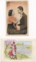 12 db RÉGI motívum képeslap vegyes minőségben: hölgyek, romantikus / 12 pre-1945 motive postcards in...