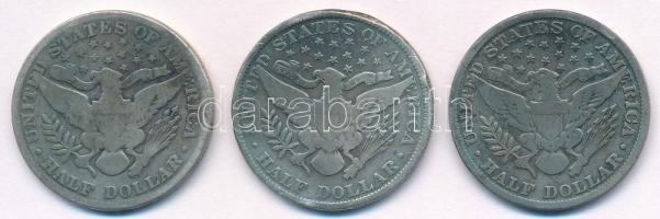 Amerikai Egyesült Államok 1900. 1/2$ Ag "Barber" + 1901. 1/2$ Ag "Barber" + 1902...