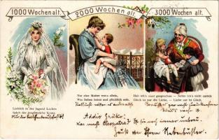 1899 (Vorläufer) 1000, 2000 és 3000 hetes / 1000, 2000, 3000 Wochen alt / 1000, 2000 and 3000 weeks old. Life of a woman, litho