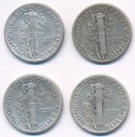 Amerikai Egyesült Államok 1942S 1D Ag  "Mercury" + 1943. 1D Ag "Mercury" + 1944D...