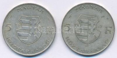 1947. 5Ft Ag "Kossuth" (2x) T:2- Adamo F8.1