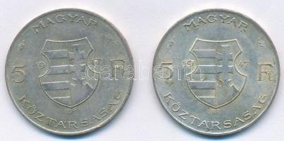 1947. 5Ft Ag "Kossuth" (2x) T:2- kis ph. Adamo F8.1