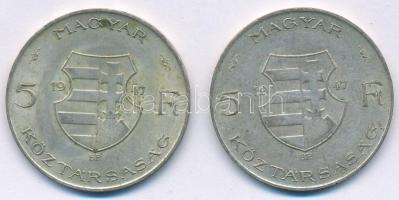 1947. 5Ft Ag "Kossuth" (2x) T:2-,3 kis ph. Adamo F8.1