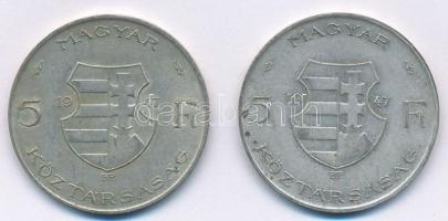 1947. 5Ft Ag "Kossuth" (2x) T:2- kis patina, kis ph. Adamo F8.1