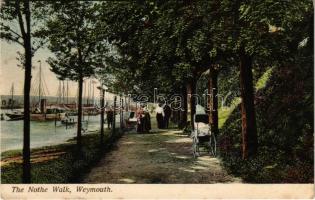 Weymouth, The Nothe Walk, promenade, sailing vessels. Published by H. Cumming (fl)