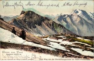 1906 Tirol, Seejöchl 2525 m. Am Weg von der Starkenburgerhütte zur Adolf-Pichlerhütte / road, hikers, tourists. Verlag K. Redlich No. 174.