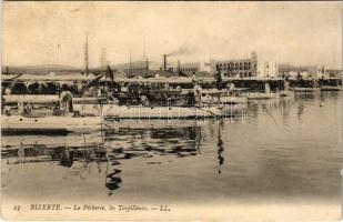 1908 Bizerte, Bizerta; La Pecherie, les Torpilleurs / fishery, torpedo boats. LL. 23. (Rb)