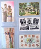 kb 280 férőhelyes nagy modern képeslap album műanyag lapokkal, gyűrűs borítóval, csaknem tele főleg ...