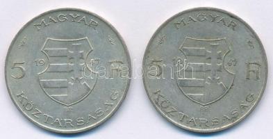 1947. 5Ft Ag "Kossuth" (2x) T:2- Adamo F8.1