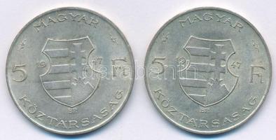 1947. 5Ft Ag "Kossuth" (2x) T:2- Adamo F8.1