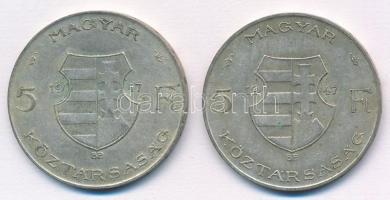 1947. 5Ft Ag "Kossuth" (2x) T:3 kis patina Adamo F8.1
