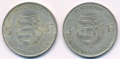 1947. 5Ft Ag "Kossuth" (2x) T:2- Adamo F8.1