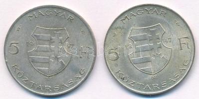 1947. 5Ft Ag "Kossuth" (2x) T:2- kis patina Adamo F8.1