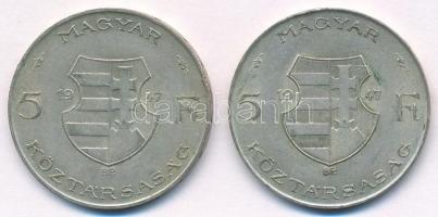 1947. 5Ft Ag "Kossuth" (2x) T:2- kis patina Adamo F8.1