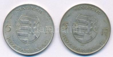 1947. 5Ft Ag "Kossuth" (2x) T:2 Adamo F8.1