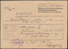 1915-1943 4 db hódmezővásárhelyi irat, közte esketési anyakönyvi kivonat, születési anyakönyvi kivon...