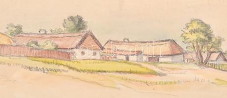 Fényes Adolf (1867-1945): Falurészlet. Színezett litográfia, karton, jelzett, üvegezett fa keretben,...