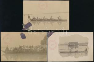 cca 1913 6 db strandolós, evezős témájú fotólap, az Amatőr Gyűjtők És Sportolók Egyesülete bélyegzésével, egyik hajtott 9×14 cm