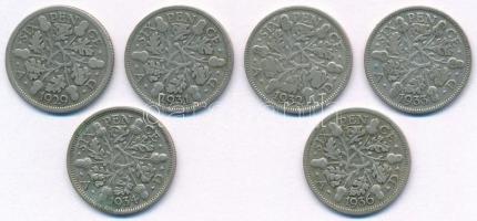 Nagy-Britannia 1929-1936. 6p Ag "V. György" (6xklf) T:2- Great Britain 1929-1936. 6 Pence ...