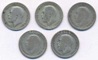 Nagy-Britannia 1921-1926. 6p Ag "V. György" (5x) T:3 Great Britain 1921-1926. 6 Pence Ag &...