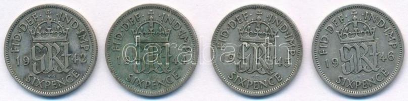 Nagy-Britannia 1942-1946. 6p Ag "VI. György" (4xklf) T:2,2- Great Britain 1942-1946. 6 Pen...
