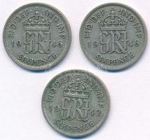 Nagy-Britannia 1942-1946. 6p Ag "VI. György" (3x) T:2,2- Great Britain 1942-1946. 6 Pence ...