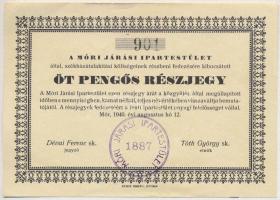 1940. A Móri Járási Ipartestület 5P névértékű részjegye, bélyegzéssel T:III szép papír