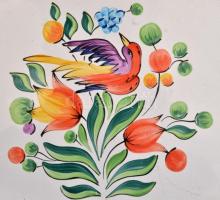 Herendi jelzésű madaras kerámia tál. Kézzel festett, kopásnyomokkal. 23,5x32,5 cm