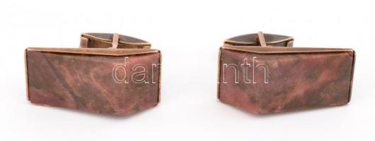 Aranyozott ezüst(Ag) mandzsetta gomb pár, enyhén sérült kövekkel, szovjet jelzéssel, bruttó: 18,8 g