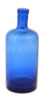 Kék vegyszeres üveg, kopottas állapotban, m: 20 cm
