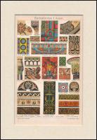 cca 1898 Ékítmények I. (Ó-kor), Pallas Nagy Lexikon színes illusztrációja, litográfia, paszpartuban, 22x14 cm