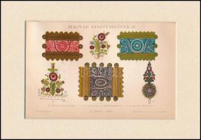 cca 1898 Magyar díszítmények II., Pallas Nagy Lexikon színes illusztrációja, litográfia, paszpartuban, 14x21 cm