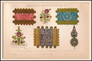 cca 1898 Magyar díszítmények II., Pallas Nagy Lexikon színes illusztrációja, litográfia, paszpartuba...