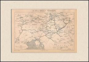 cca 1898 Déli vasút térképe, Bp., Pallas Nagy Lexikon, paszpartuban, 14x21 cm