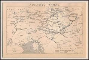 cca 1898 Déli vasút térképe, Bp., Pallas Nagy Lexikon, paszpartuban, 14x21 cm