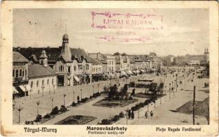 1924 Marosvásárhely, Targu Mures; Ferdinánd király tér, Fischer Gyula és fiai, V. Missir üzlete. Kántor János fényképész kiadása / Piata Regele Ferdinand / square, shops (fl)