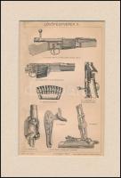 cca 1898 Lövőfegyverek II., Pallas Nagy Lexikon illusztrációja, paszpartuban, a szélén javított, 22x14 cm